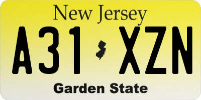 NJ license plate A31XZN