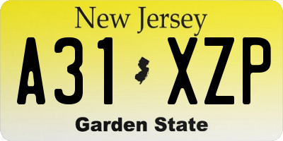 NJ license plate A31XZP