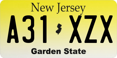 NJ license plate A31XZX