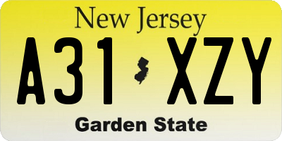 NJ license plate A31XZY