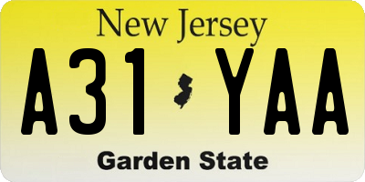 NJ license plate A31YAA