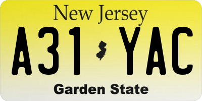 NJ license plate A31YAC