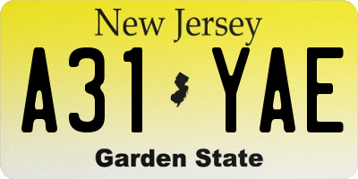 NJ license plate A31YAE