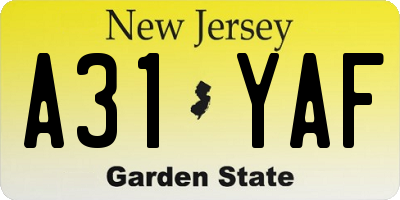 NJ license plate A31YAF