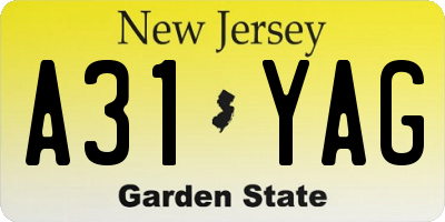 NJ license plate A31YAG