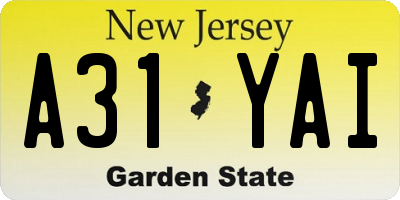 NJ license plate A31YAI