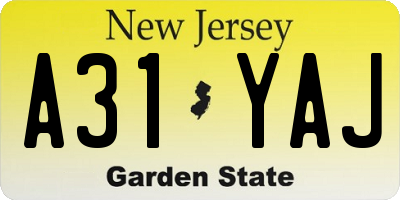 NJ license plate A31YAJ