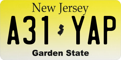 NJ license plate A31YAP