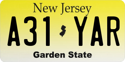 NJ license plate A31YAR