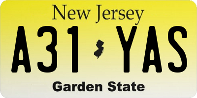NJ license plate A31YAS