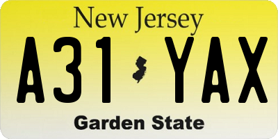 NJ license plate A31YAX