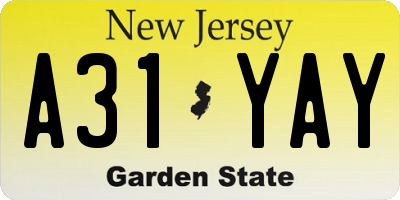 NJ license plate A31YAY