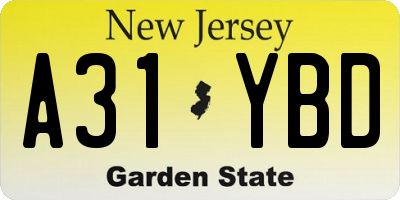 NJ license plate A31YBD