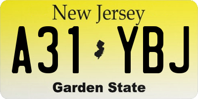 NJ license plate A31YBJ