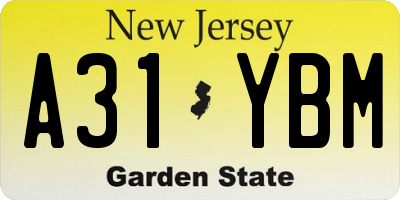 NJ license plate A31YBM