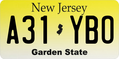 NJ license plate A31YBO