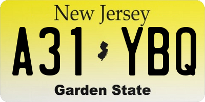 NJ license plate A31YBQ