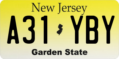 NJ license plate A31YBY