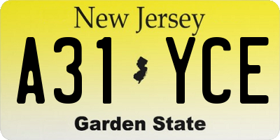 NJ license plate A31YCE
