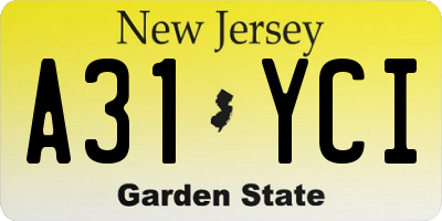 NJ license plate A31YCI