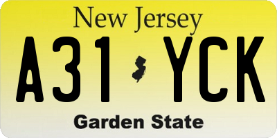 NJ license plate A31YCK