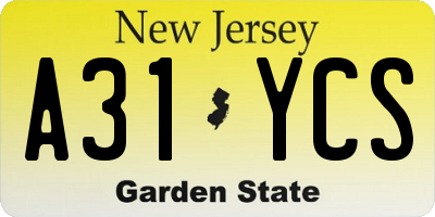 NJ license plate A31YCS