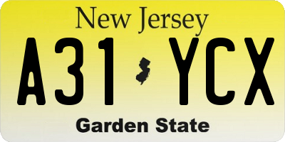 NJ license plate A31YCX