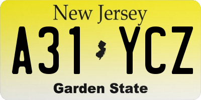 NJ license plate A31YCZ