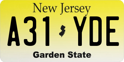 NJ license plate A31YDE