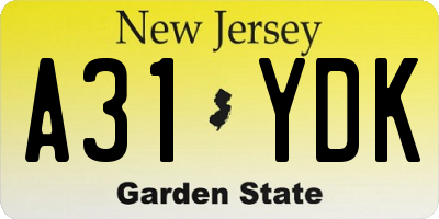 NJ license plate A31YDK