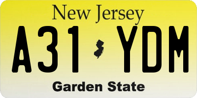 NJ license plate A31YDM