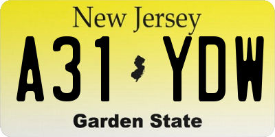 NJ license plate A31YDW