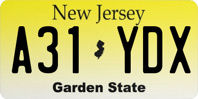 NJ license plate A31YDX
