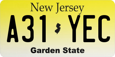 NJ license plate A31YEC