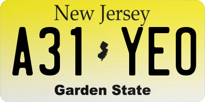 NJ license plate A31YEO