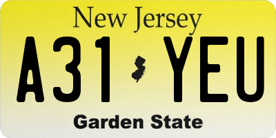 NJ license plate A31YEU