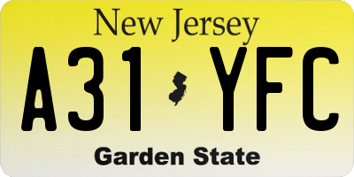 NJ license plate A31YFC
