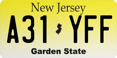 NJ license plate A31YFF