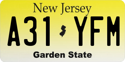NJ license plate A31YFM