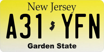 NJ license plate A31YFN