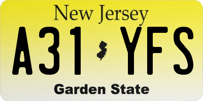 NJ license plate A31YFS