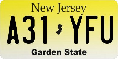 NJ license plate A31YFU