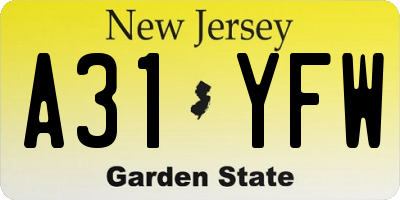 NJ license plate A31YFW