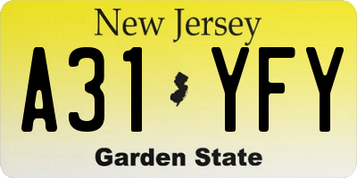 NJ license plate A31YFY