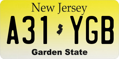 NJ license plate A31YGB