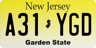 NJ license plate A31YGD
