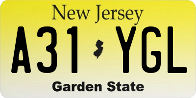 NJ license plate A31YGL