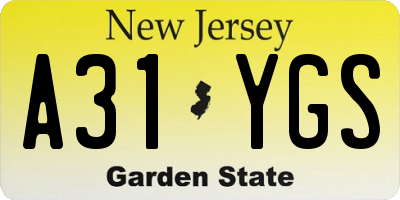 NJ license plate A31YGS