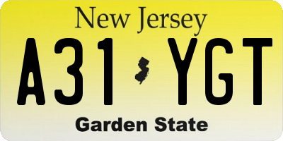 NJ license plate A31YGT