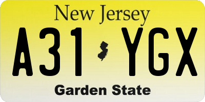 NJ license plate A31YGX